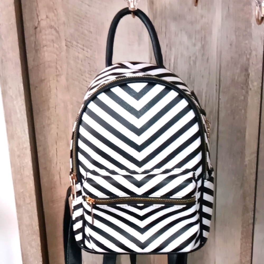 Black and White Striped Women's Backpack